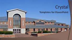  Presentation with school building - PPT theme enhanced with american school building under blue background and a teal colored foreground