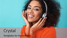  Presentation with blue music - Audience pleasing slide set consisting of american smiling woman in orange backdrop and a red colored foreground