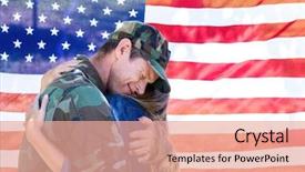  Presentation with communist party of vietnam flag - Theme featuring american soldier embracing his partner background and a coral colored foreground