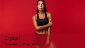  Presentation with elementary school african american female - Slide deck consisting of american sportswoman in black sportswear background and a crimson colored foreground