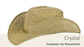  Presentation with cowboy hat - Colorful presentation enhanced with american straw cowboy hat isolated on white backdrop and a yellow colored foreground