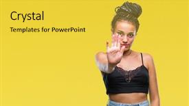  Presentation with hand palm - Presentation theme with palm of the hand warning background and a yellow colored foreground