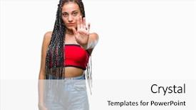  Presentation with african american and baby - PPT theme featuring palm of the hand warning background and a white colored foreground