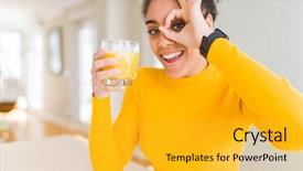  Presentation with eye glass - PPT layouts consisting of american woman drinking a glass background and a  colored foreground