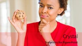  Presentation with african american woman question - PPT layouts enhanced with american woman eating chocolate chip background and a red colored foreground