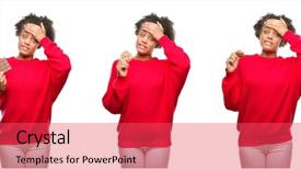  Presentation with chocolate chip cookie - Slides with american woman eating chocolate chip background and a  colored foreground