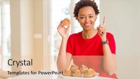  Presentation with chocolate chip - Slide set consisting of american woman eating chocolate chip background and a lemonade colored foreground