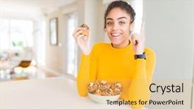  Presentation with chocolate chip - Colorful presentation theme enhanced with american woman eating chocolate chip backdrop and a yellow colored foreground