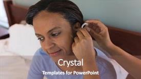  Presentation with hearing aid - Slides with american woman fitting a hearing background and a tawny brown colored foreground