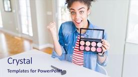  Presentation with proud american - Presentation theme having american woman holding cosmetics blush background and a sky blue colored foreground