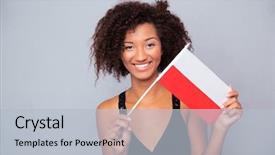  Presentation with american flag - PPT layouts having american woman holding poland flag background and a light blue colored foreground