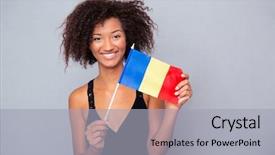  Presentation with free romania flag - PPT layouts with american woman holding romanian flag background and a  colored foreground