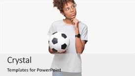  Presentation with african american woman question - Amazing PPT layouts having american woman holding soccer football backdrop and a  colored foreground