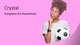  Presentation with thinking brain - PPT theme having american woman holding soccer football background and a  colored foreground