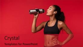  Presentation with water bottle - Colorful slide deck enhanced with american woman in black sportswear backdrop and a crimson colored foreground