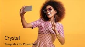  Presentation with retro television knobs isolated - Theme featuring american woman in retro style background and a gold colored foreground