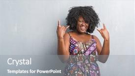  Presentation with colorful music - PPT layouts enhanced with american woman over grey grunge background and a gray colored foreground