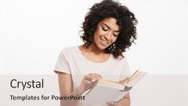  Presentation with afro - Amazing presentation theme having american woman reading a book backdrop and a soft green colored foreground