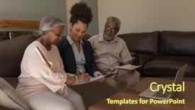  Presentation with senior living - Beautiful PPT layouts featuring american woman signing property contract backdrop and a tawny brown colored foreground