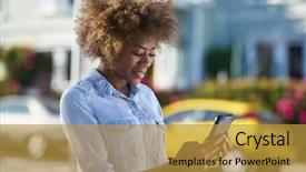  Presentation with elementary school african american female career day - Amazing presentation having american woman using smartphone beside backdrop and a  colored foreground