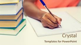  Presentation with learning technology - Presentation theme having american young woman hand writing background and a cream colored foreground