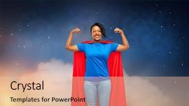  Presentation with super power - Presentation theme having american young woman in superhero background and a lemonade colored foreground