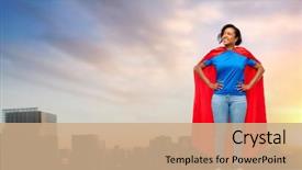  Presentation with super power - Audience pleasing presentation consisting of american young woman in superhero backdrop and a coral colored foreground