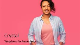  Presentation with african ethnicity - Slide deck having american young woman over pink background and a coral colored foreground