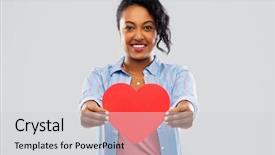  Presentation with african charity - Colorful presentation enhanced with american young woman with red backdrop and a light gray colored foreground