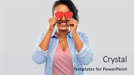  Presentation with african charity - Amazing slide deck having american young woman with red backdrop and a light gray colored foreground