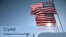  Presentation with american flag waving - Slides having americana mountains - four american flags waving background and a light blue colored foreground