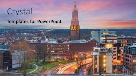  Presentation with dusk - Presentation design having amersfoort-netherlands-bell-tower background and a light blue colored foreground