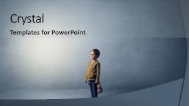  Presentation with kid movies - PPT theme having amiability - little waggish kid staying alone background and a light gray colored foreground