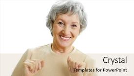  Presentation with real woman hair texture human - Slide deck with amiability - portrait of happy grey haired background and a coral colored foreground