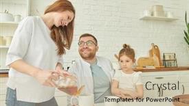  Presentation with kitchen furniture - Slide set featuring amicable-family-joyful-father-mother background and a soft green colored foreground