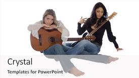  Presentation with america women - Colorful theme enhanced with amigos - hispanic and caucasian women guitarists backdrop and a white colored foreground