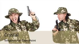  Presentation with collage - Slide deck featuring ammo - collage of funny soldier photos background and a coral colored foreground