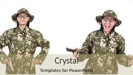  Presentation with photo collage for company behind the scen - Slide set consisting of ammo - collage of funny soldier photos background and a coral colored foreground