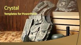  Presentation with military - PPT theme with ammunition - set of military outfit background and a tawny brown colored foreground