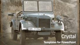  Presentation with jeep - Presentation having ammunition transportation - old german jeep ww2 reenacting background and a tawny brown colored foreground