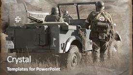  Presentation with jeep - PPT theme featuring ammunition transportation - old german jeep ww2 reenacting background and a gray colored foreground