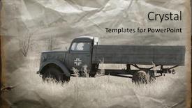  Presentation with truck - Slides consisting of ammunition transportation - old german truck ww2 reenacting background and a light gray colored foreground