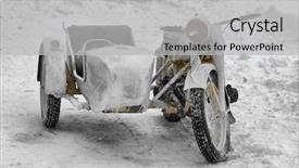  Presentation with transportation - Beautiful PPT theme featuring ammunition transportation - winter camouflaged german military bike backdrop and a light gray colored foreground