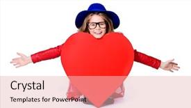  Presentation with love heart - Beautiful presentation theme featuring amor - funny child girl sits behind backdrop and a lemonade colored foreground