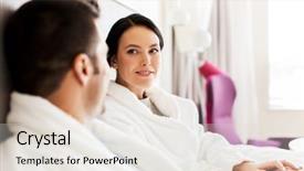  Presentation with bed hotel - PPT theme having amor por robo - people leisure and vacation concept background and a sky blue colored foreground