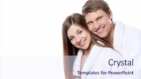  Presentation with couple - Audience pleasing slide deck consisting of amor por robo - young attractive couple in dressing backdrop and a sky blue colored foreground