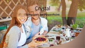  Presentation with thanksgiving - Presentation theme featuring amorous couple looking at camaera while sitting by thanksgiving table background and a coral colored foreground