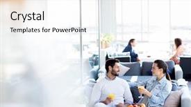  Presentation with hotel - PPT layouts with amorous couple relaxing on sofa background and a white colored foreground