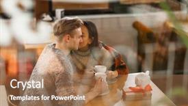  Presentation with kissing booth - PPT layouts with amorous girl kissing her boyfriend background and a coral colored foreground