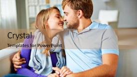  Presentation with rest - Amazing presentation design having amorous young couple having rest at home backdrop and a coral colored foreground